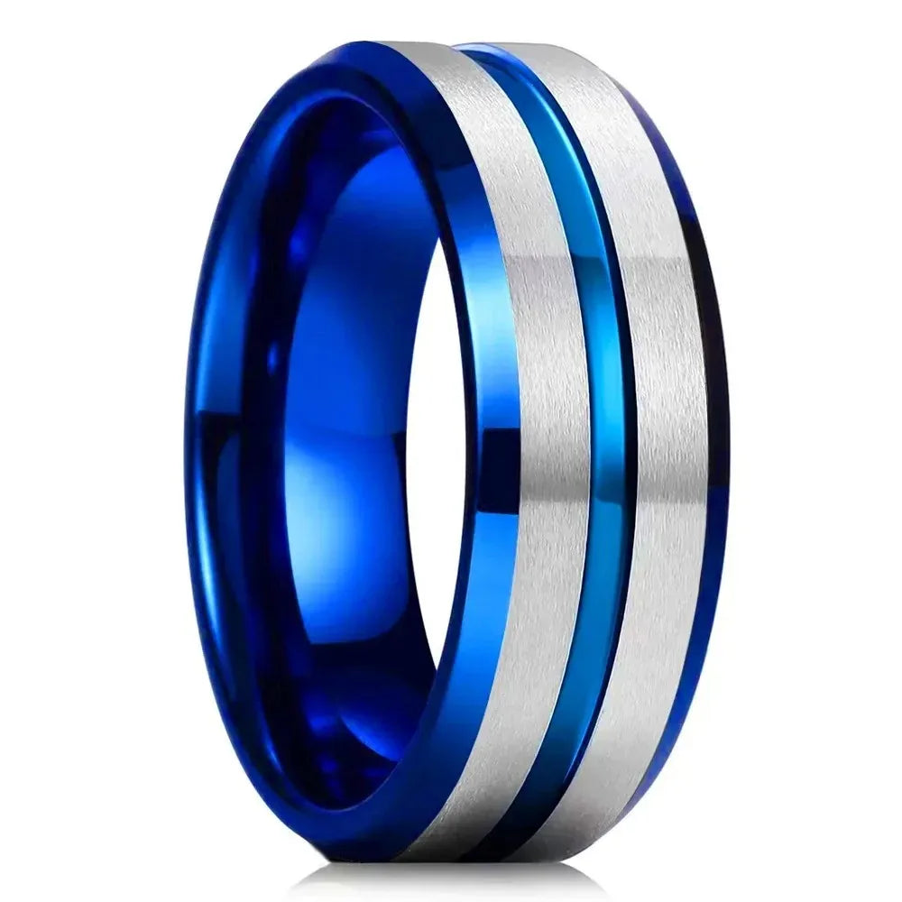 Fashion 8mm Tricolor Titanium Wedding Rings For Men Black Brushed Stainless Steel Ring Men's Wedding Band Jewelry