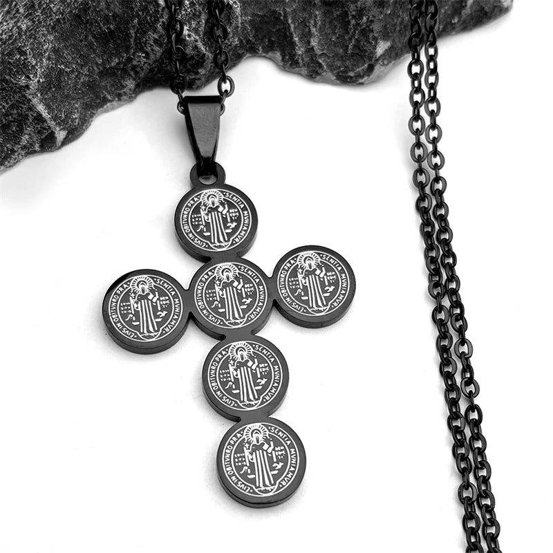 2026 Fashion Stainless Steel Cross Necklace for Women Men Saint Benedict Gold Color Necklaces Jewelry Gifts Collar Cruz N3450S05