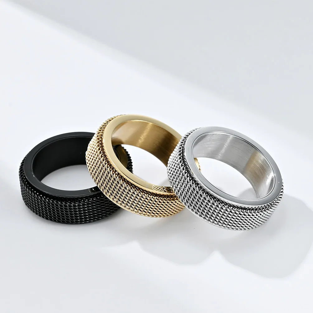 Simple 8mm Stainless Steel Spinner Anxiety Rings for Women Men Rotatable Mesh Chain Spinner Rings Anti Stress Weddding Jewelry