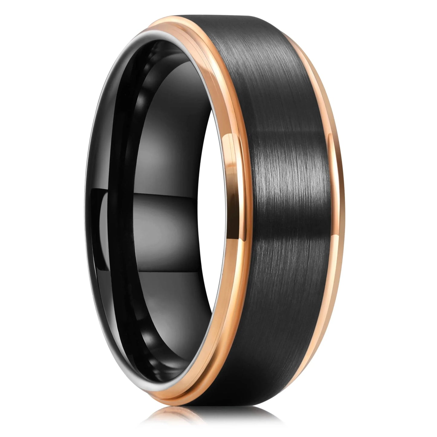 Fashion 8mm Men Double Groove Stainless Steel Rings Black Brushed Men's Wedding Ring Husband Anniversary Gift Wholesale