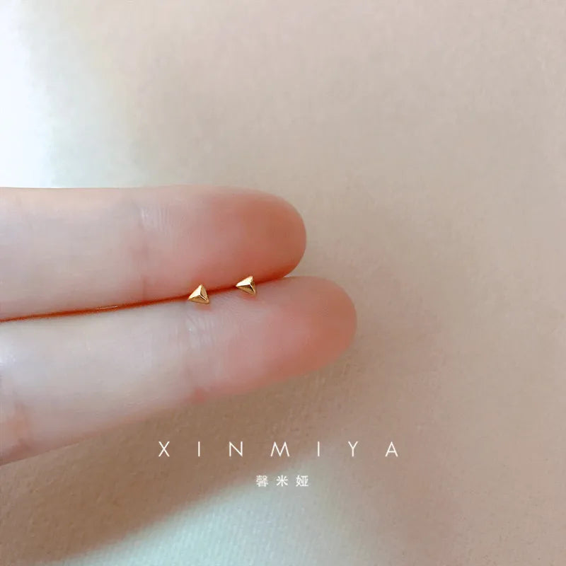 Tiny Minimalist Silver Plated Korean Mini Small Heart Stars Stud Earrings for Women Student Teen Simple Ear Piercing Jewelry