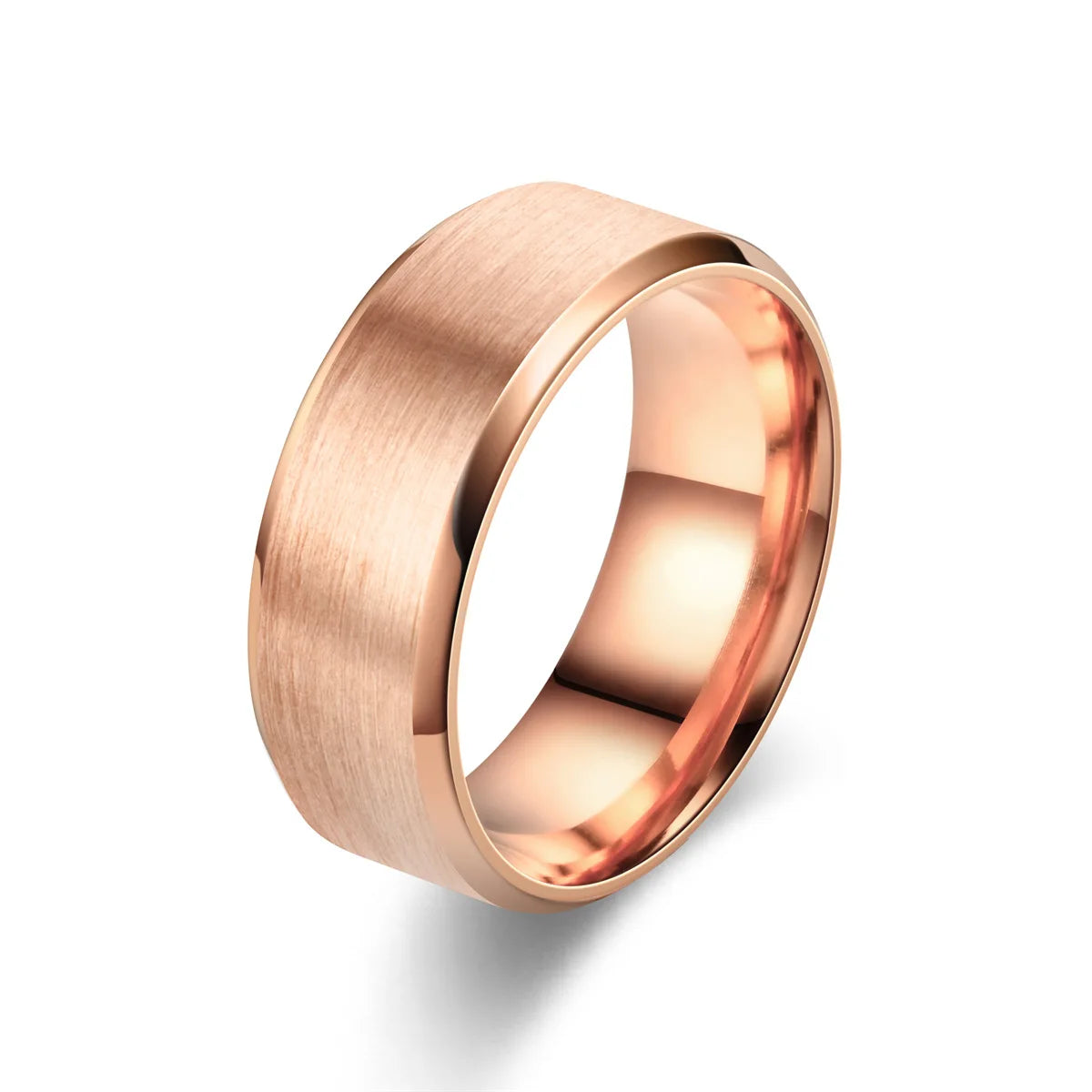 Classic 8mm Stainless Steel Men Rings Rose Gold Color Brushed Surface Wedding Band Unisex Engagement Jewelry Gifts Drop Shipping