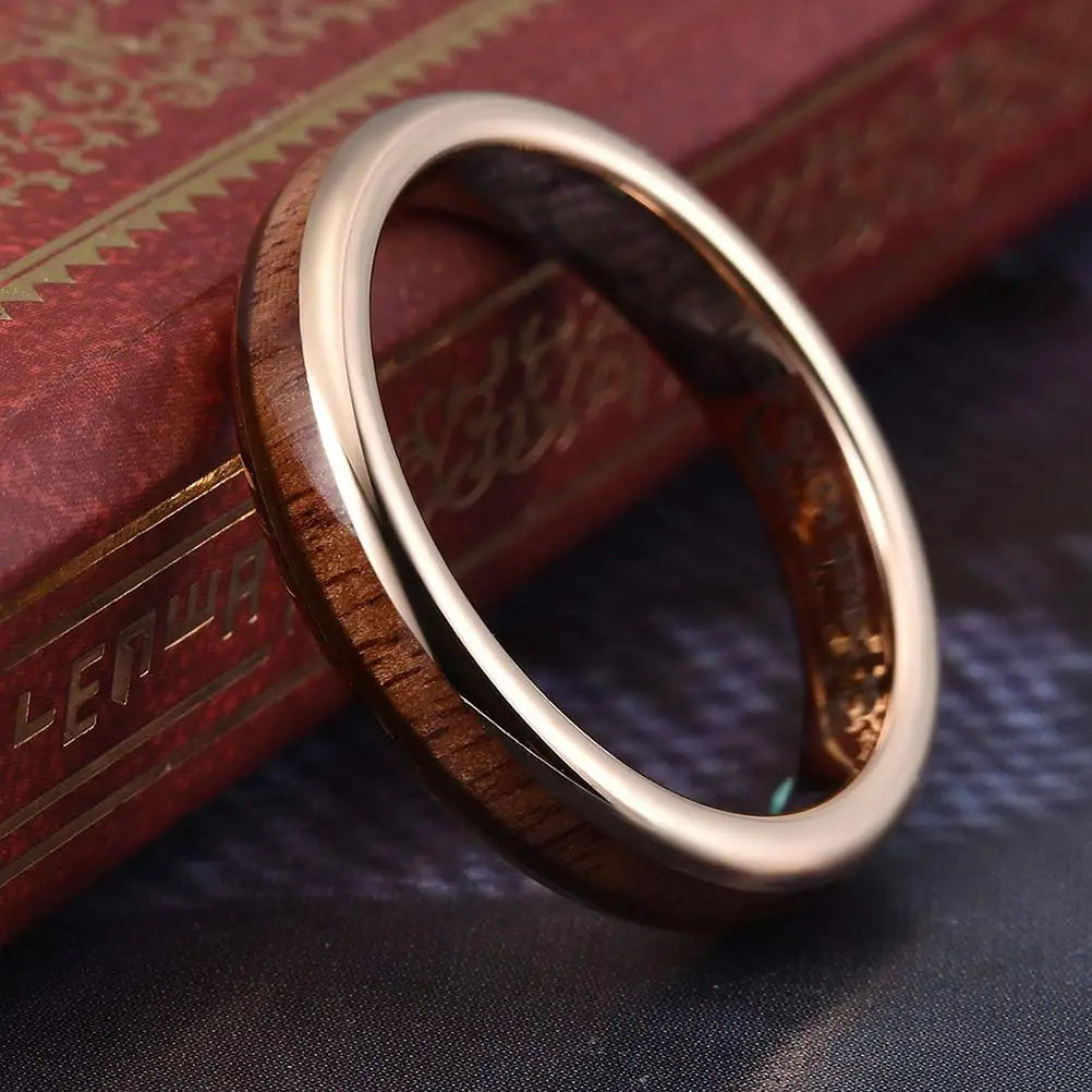 Simple Titanium Stainless Steel Rings For Men Women Koa Wood Inlay Luxury Wedding Band Engagement Rings Jewelry anillos mujer