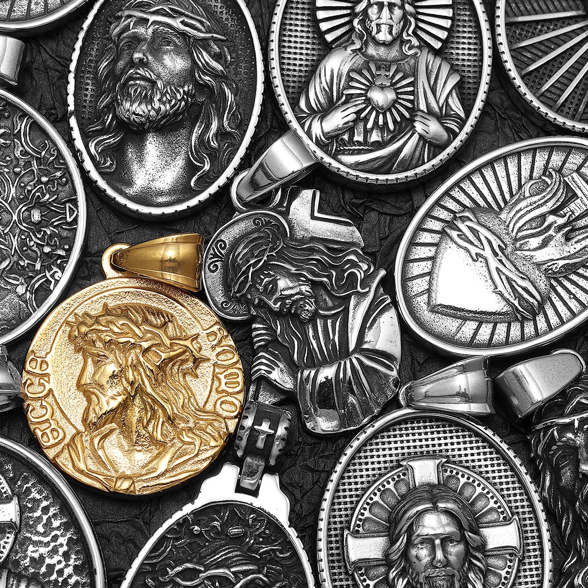 Jesus Heart Cross Series Stainless Steel Men Necklaces Pendant Chain Powerful Amulet Vintage For Women Jewelry Gifts Wholesale