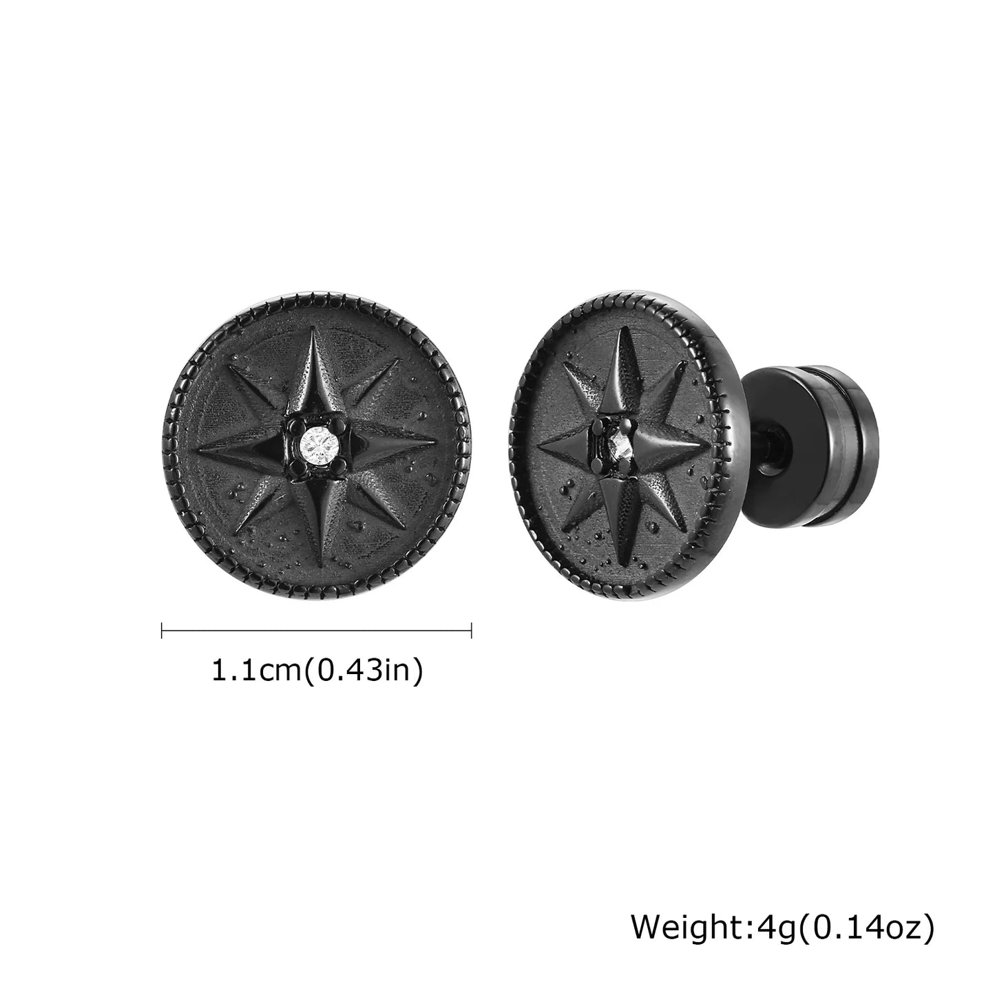 Vintage Men's Compass Stud Earrings,Stainless Steel Eight-pointed Star Round Metal Stud Earrings,Trendy Classic Jewelry Gifts