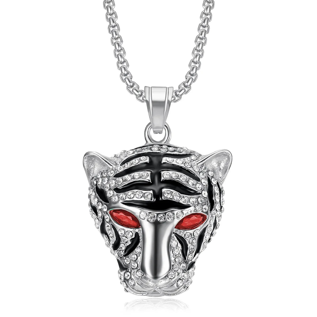 Fashion Stainless Steel Jewelry Silver Crystal Tiger Head Pendants Animal Designed Epoxy Wholesale Charms