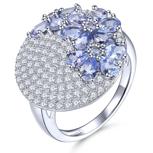Natural Tanzanite Sterling Silver Rings 3.2 Carats Genuine Gemstone Romantic Purple-Blue Flower Design S925 Fine Jewelrys Natural Tanzanite