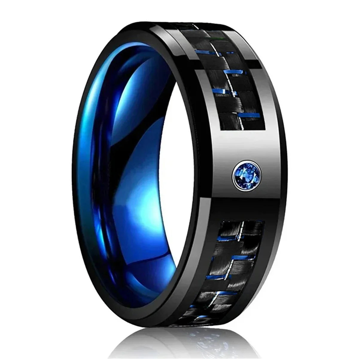 Fashion 8mm Men Stainless Steel Rings Inlaid Black Blue Red Carbon Fiber Rings For Men Wedding Engagement Party Jewelry Gifts