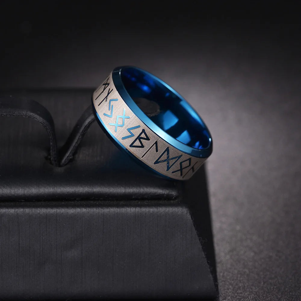 Vintage Odin Norse Viking Amulet Rune Rings For Men Women High Quality 8mm Men Stainless Steel Ring Couple Wedding Party Jewelry