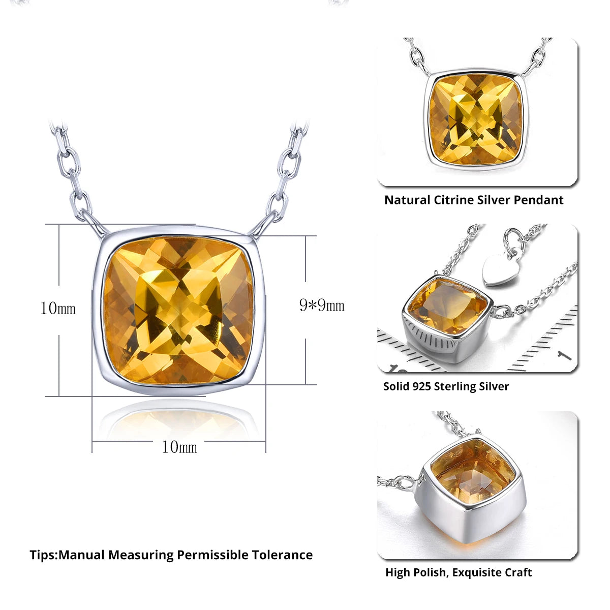 Natural Citrine Sterling Silver Pendants 1.9 Carats Yellow Crystal Women Classic Elegant Style Fine Jewelrys Top Quality