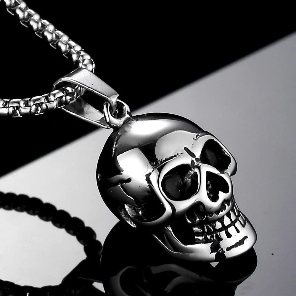 Skull Head Stainless Steel Men Necklaces Pendant Chain Vintage Punk Rock HipHop Cool Things For Women Jewelry Gifts Wholesale