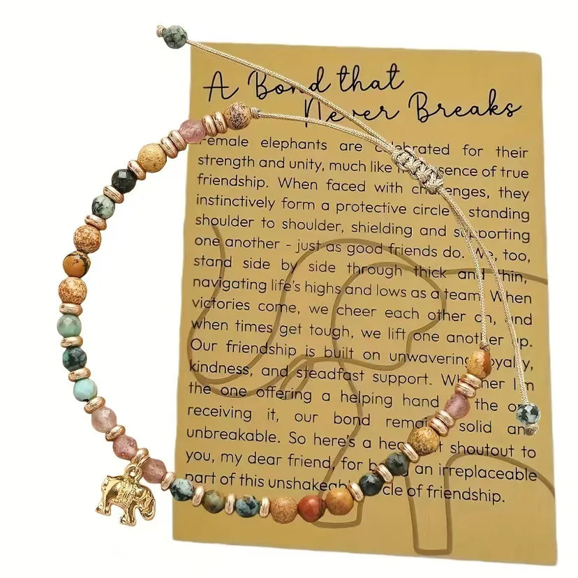Natural Healing Stone Bracelet Beads,14k Gold Plated Elephant,Friendship Gifts for Women, Birthday Gift for Best Friends Sisters