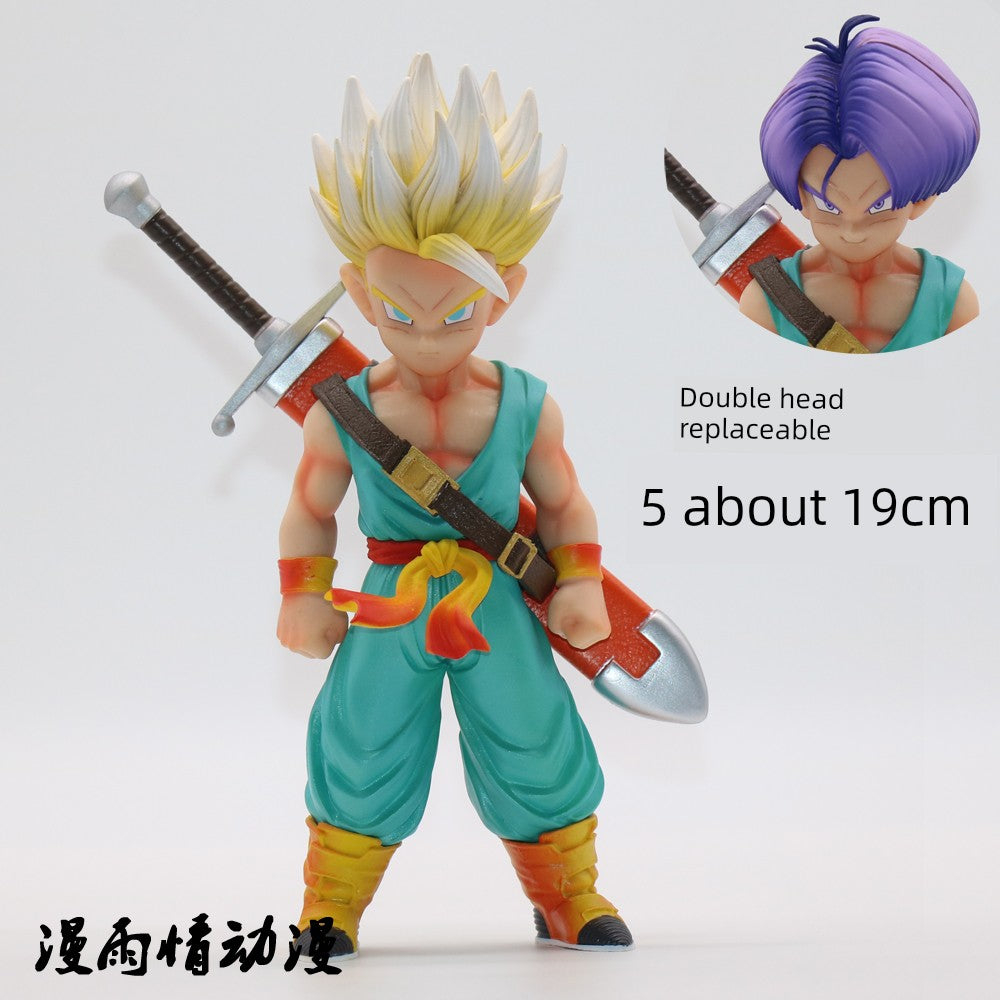 Dragon Ball Tea God 05 Color Trunks Son Goten Gros1/6 Series GK Anime Model Decoration Hand Office Dragon Ball Series Double head Tranks 19cm (Matt version)