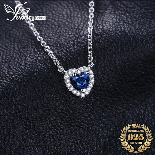 JewelryPalace Heart Created Blue Sapphire 925 Sterling Silver Pendant Necklace for Woman Gemstone Fine Jewelry Fashion Gift 45cm