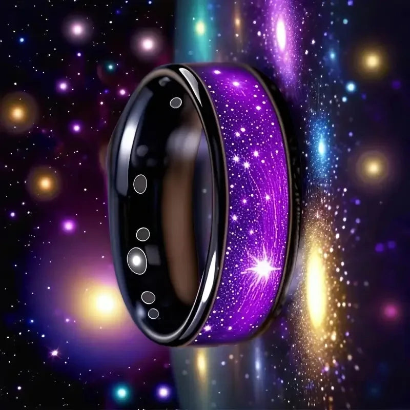 8MM Purple Abalone Shell Inlay Men's Stainless Steel Ring Unique Women Wedding Engagement Band Hiphop Ring Party Ring Gift