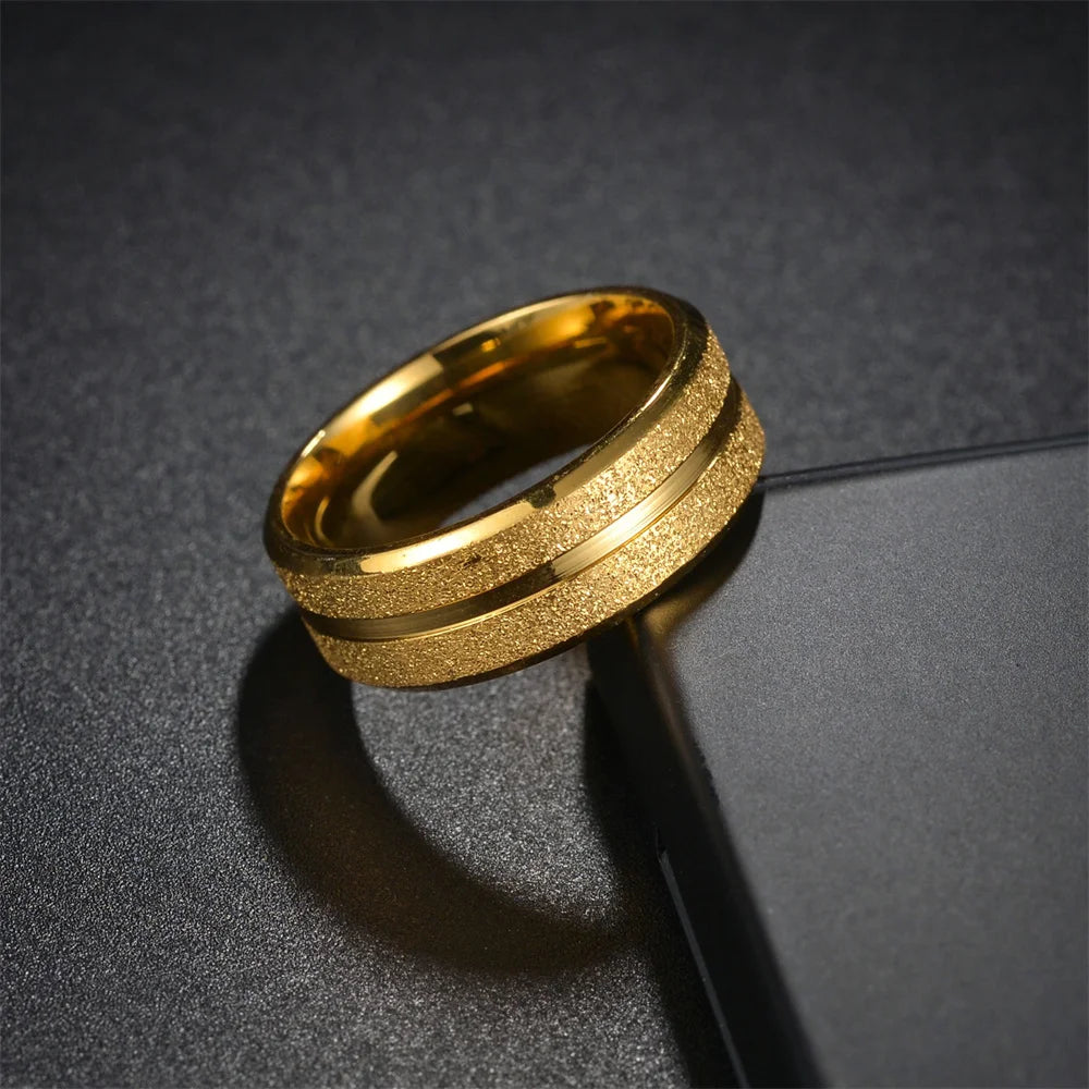 Fashion 8mm Men Black Stainless Steel Rings Sandblasted Finish Finger Rings For Men Everyday Wear Wedding Band Jewelry Wholesale