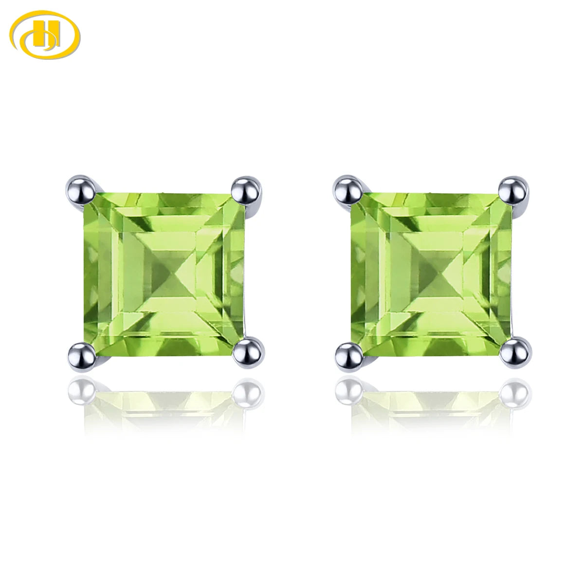 Natural Peridot Silver Stud Earring 1.2 Carats Square Cut Genuine Gemstone Women Classic Birthday Gifts S925 Top Quality Default Title