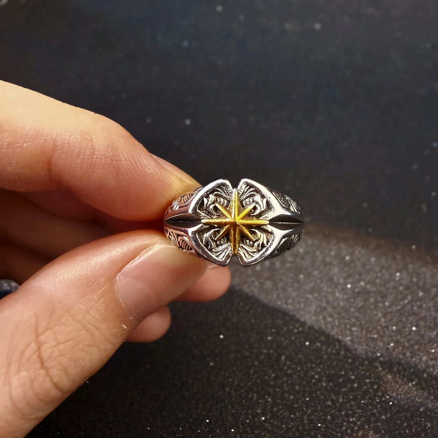 Retro Polaris North Star Adjustable Open Ring For Men Punk Gothic Edgy Copper Jewelry Unisex Accessories Good Fortune Love Gift