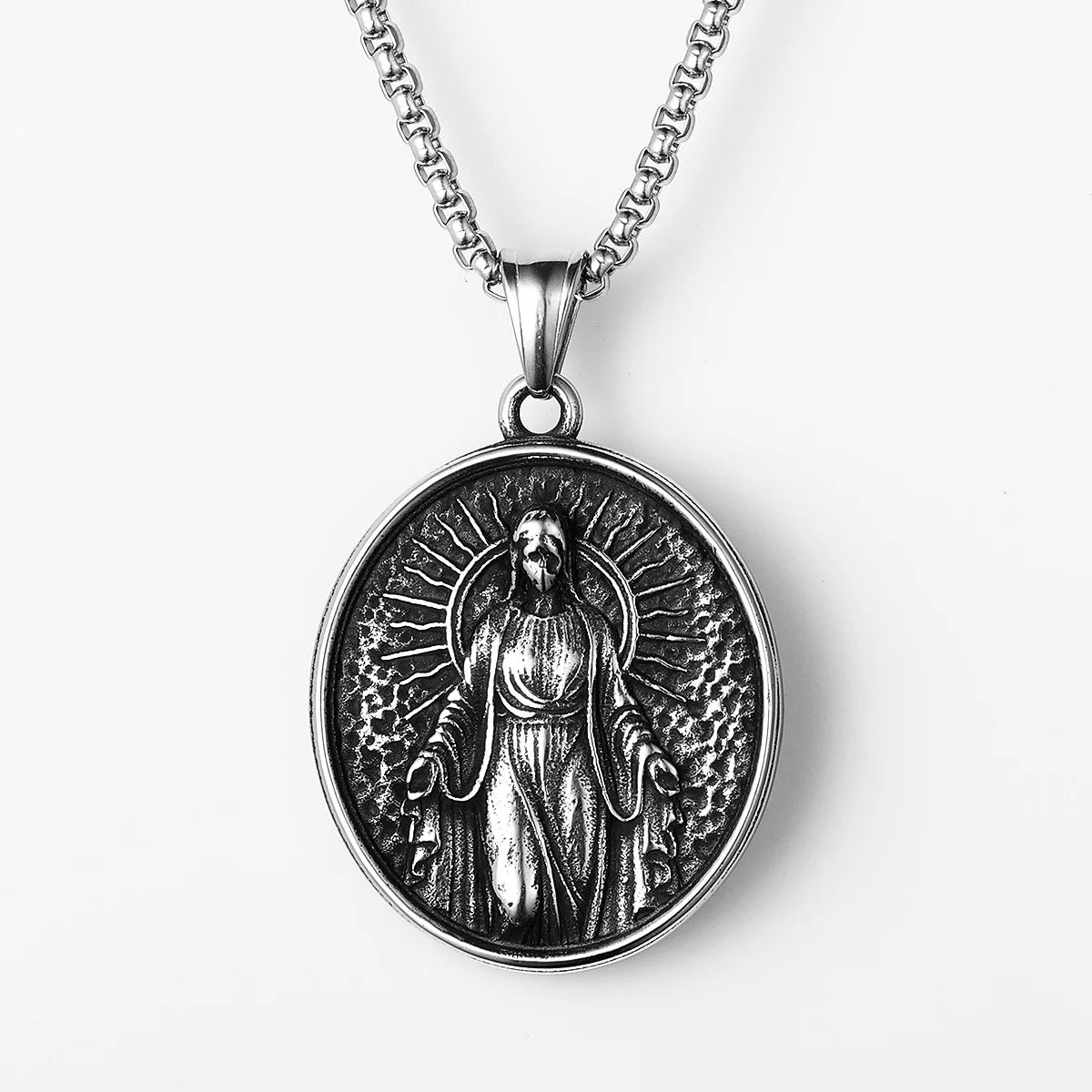 Virgin Mary Cross Powerful Amulets Stainless Steel Men Necklaces Pendant Chain Cool Thing for Girl Women Jewelry Gifts Wholesale