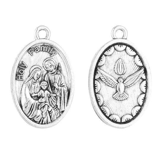 10Pcs Holy Family Medal Antique Oval Shaped Holy Dove Pigeon Pendants for Rosary Parts Religious Jewelry Accessories