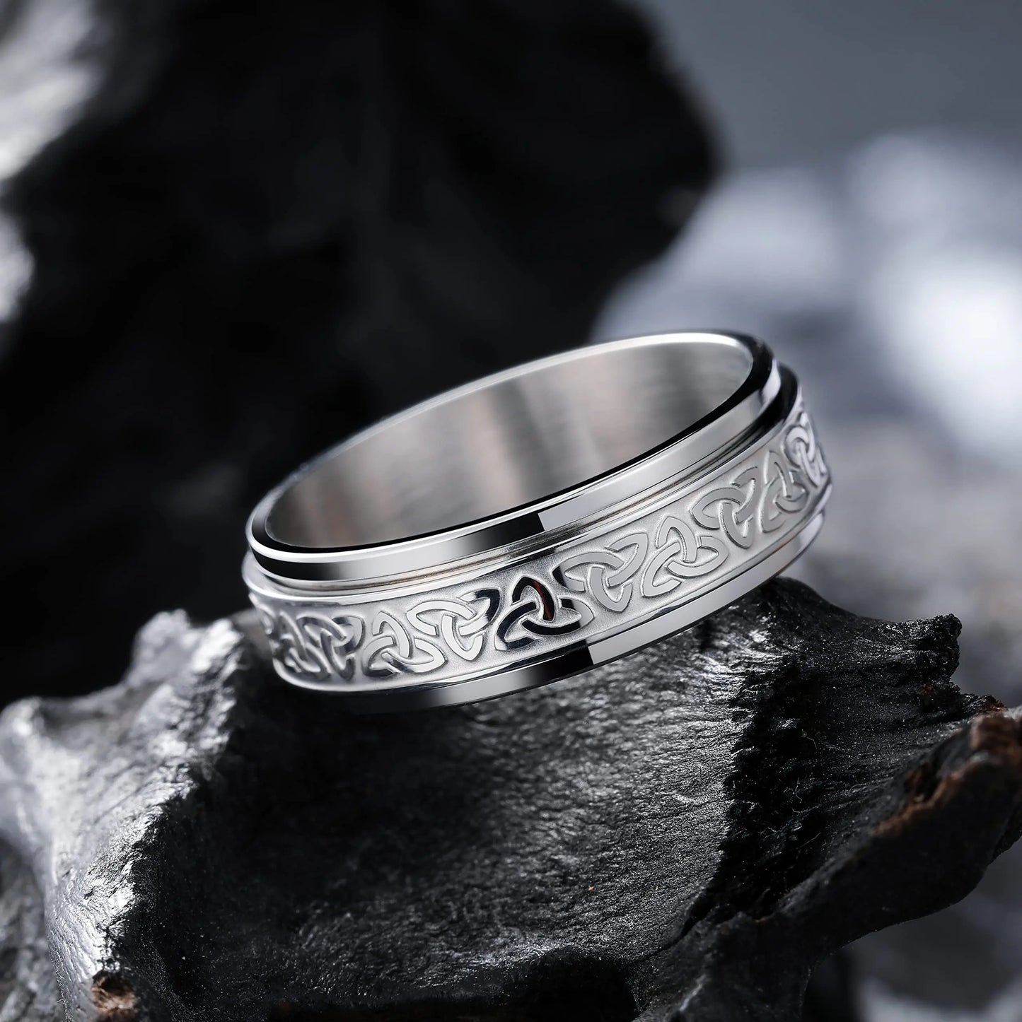 Vintage Stainless Steel Viking Celtic Knot Rune Rings for Men Women Rotatable Fidget Anxiety Spinner Ring Retro Amulet Jewelry