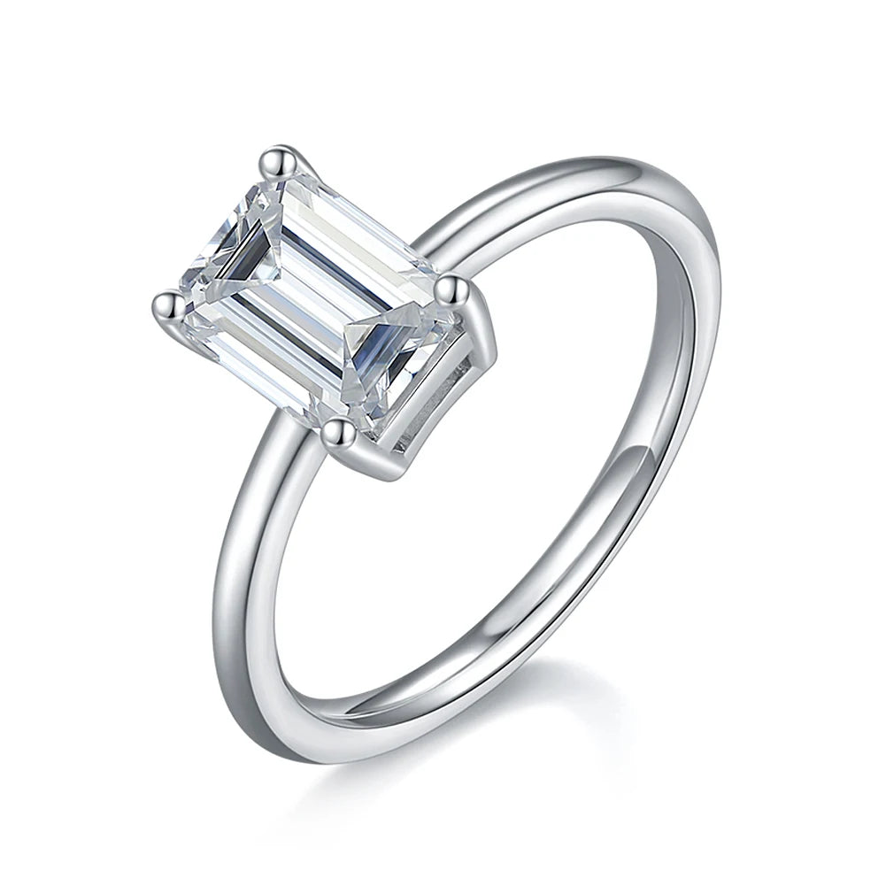 GEM'S BALLET 2ct 8x6mm Emerald Cut Moissanite Engagement Rings in 925 Sterling Silver with 18K White Gold Plated GRA Certified 925 Sterling Silver 2.0ct 8x6mm