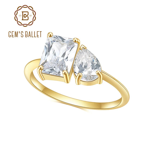 GEM'S BALLET 925 Sterling Silver Moissanite Toi Et Moi Rings For Women 2.8CTW Colorless Moissanite Two Stone Engagement Rings