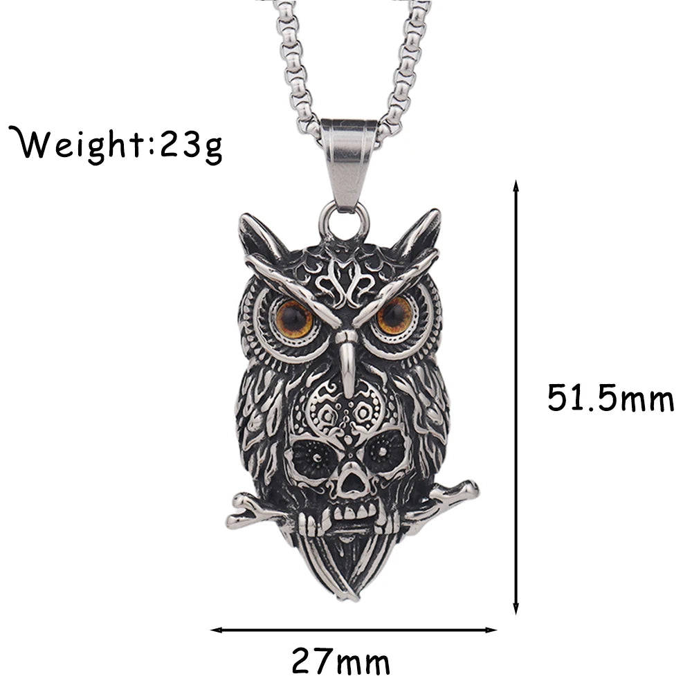 Gothic Owl Men's Pendant Popular Charm Stainless Steel Neckalce Personality Creative Halloween Gifts Punk Hip Hop Party Jewelry