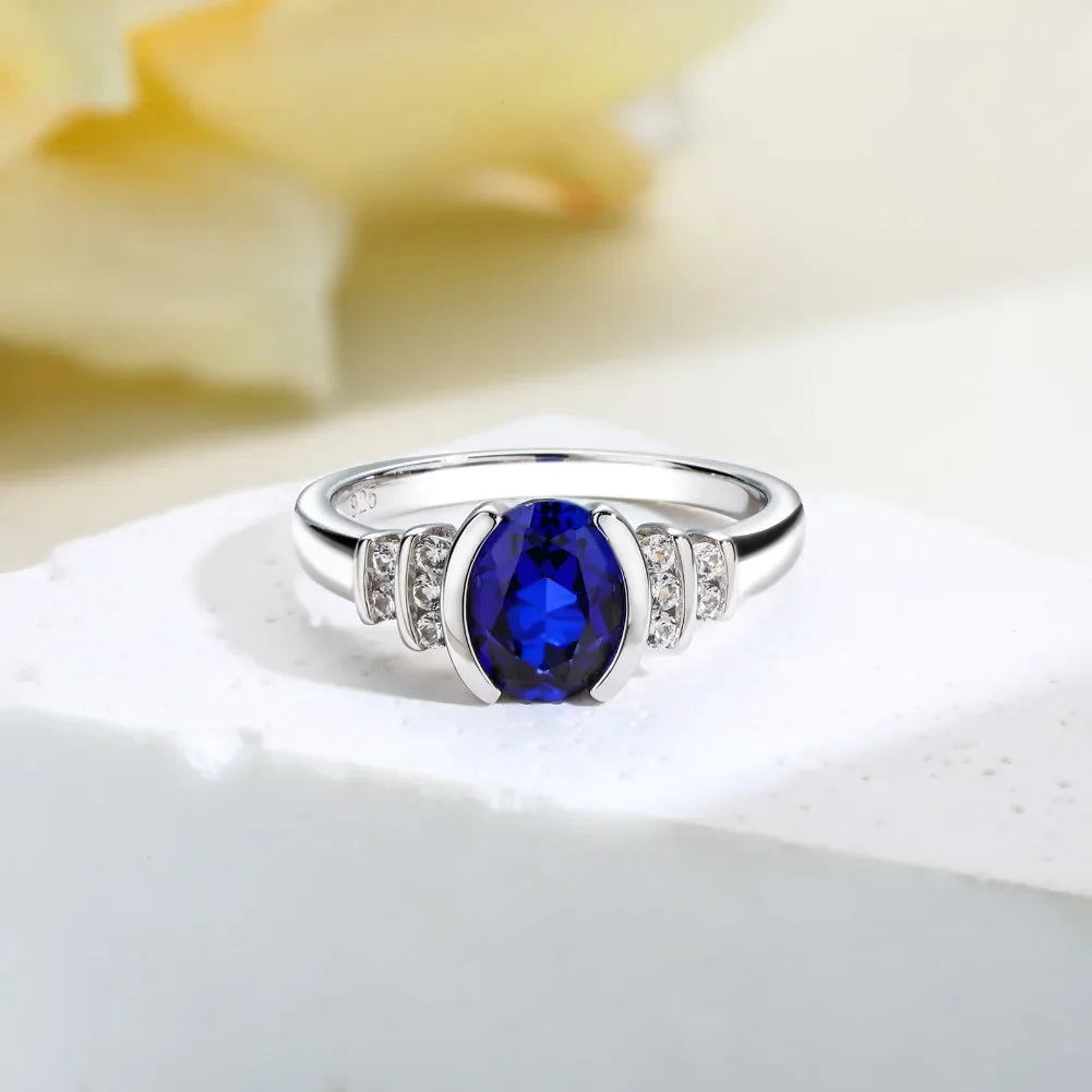 GZ ZONGFA Genuine 925 Sterling Silver Created Sapphire Ring for Women Female Luxury Rings Party Wedding Gift Fine Jewelry