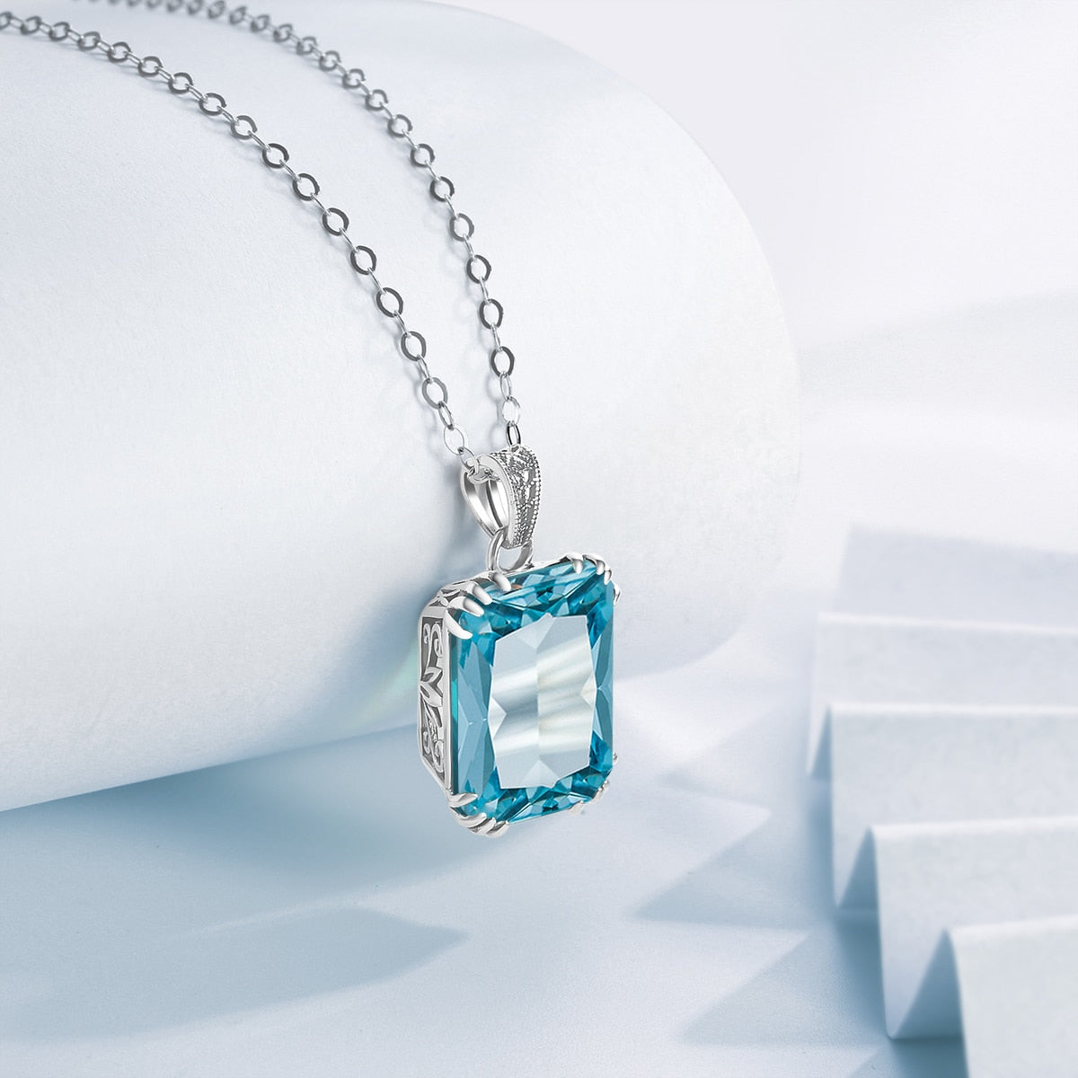 SILVERCHAKRA 925 Sterling Silver Necklace For Women Luxury Aquamarine Gemstones Necklace Pendant Fine Jewelry Filigree Design Aquamarine 45cm