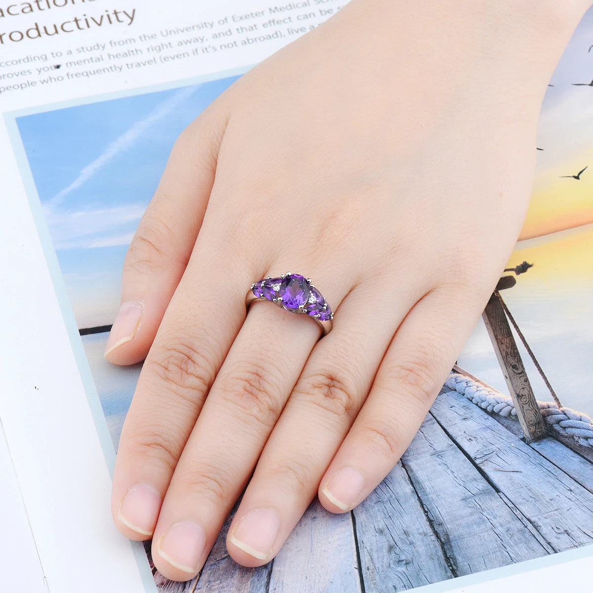 Natural South Africa Amethyst Silver Rings 2.5 Carats Deep Purple Gemstone Women Classic Elegant Style Anniversary Fine Jewelrys