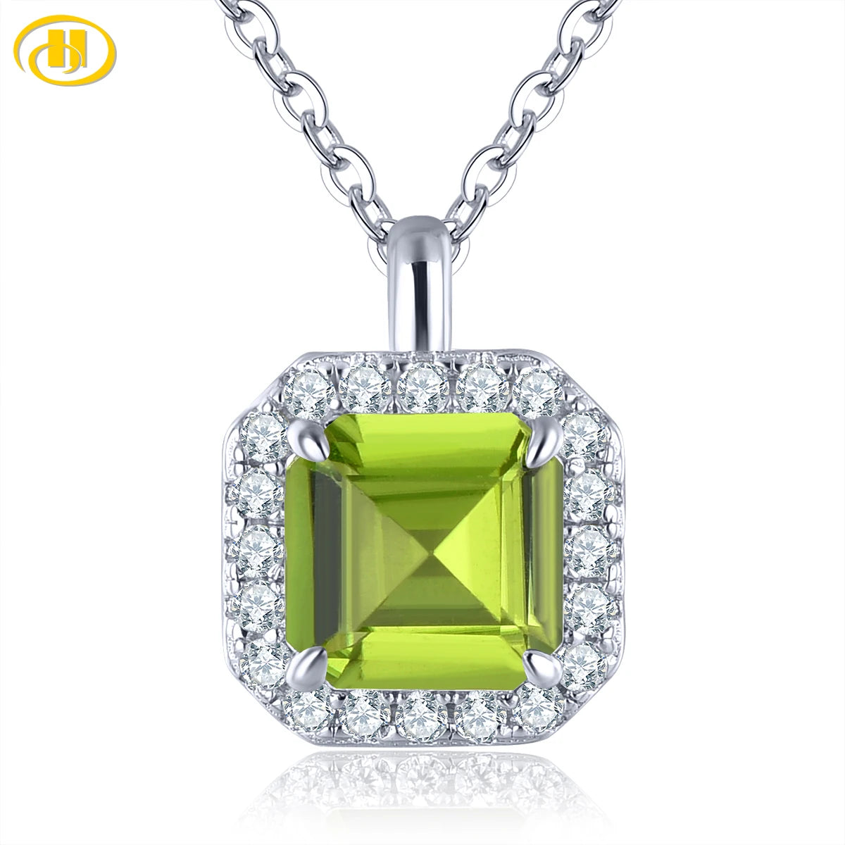 Natural Peridot Sterling Silver Pendants 1.5 Carats Genuine Gemstone Square Faced Cut Women Daily Style S925 Birthday Gifts Default Title