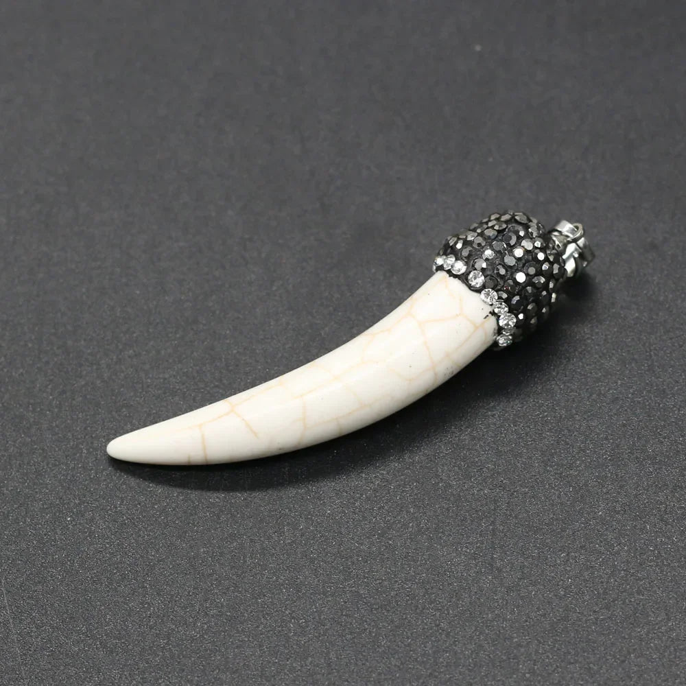 Natural Stone Pendant wolf's tooth shape inlaid with Crystal for Women Jewelry Making Necklace Accessories Reiki Healing Gift
