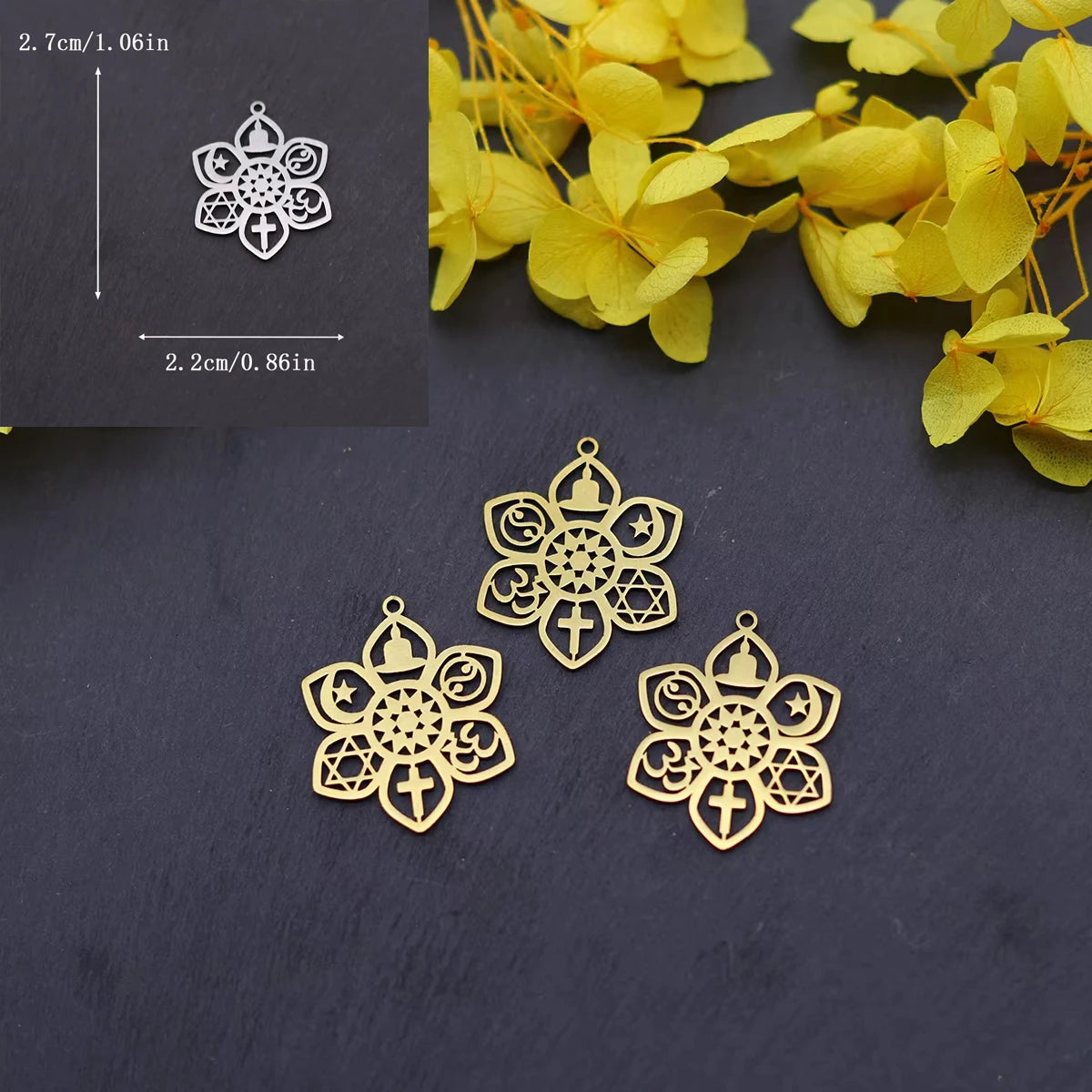 3pcs Lotus Flower Charms Pendant Stainless Steel Lotus Pendants Necklace For DIY Jewelry Making Handmade Valentine's Day Gift