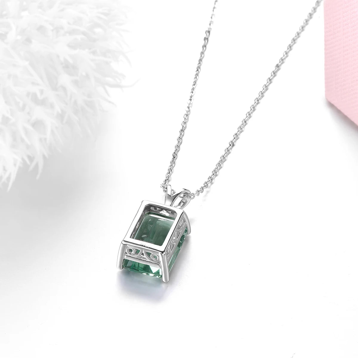 Natural Green Fluorite Solid Silver S925 Pendant 8.8 Carats Genuine Gemstone Rectangle Classic Simple Design New Year Gifts