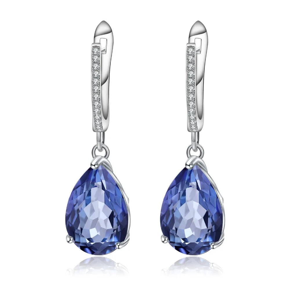 GEM'S BALLET 10.44Ct Natural Rainbow Mystic Quartz Gemstone Earrings 925 Sterling Silver Drop For Women Fine Jewelry Iolite Blue 925 Sterling Silver CHINA