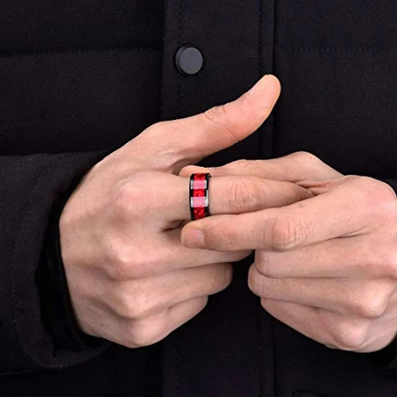 Fashion 8mm Men Black Stainless Steel Rings Inlay Red Opal Rings For Men Women Wedding Band Jewelry Gift Wholesale