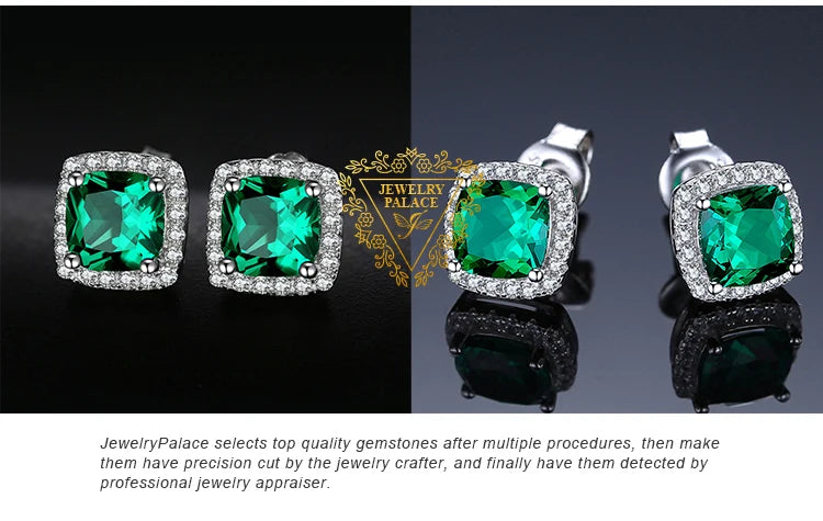 JewelryPalace Created Nano Emerald Stud Earrings 925 Sterling Silver Earrings for Women Gemstones Korean Earings Fashion Jewelry