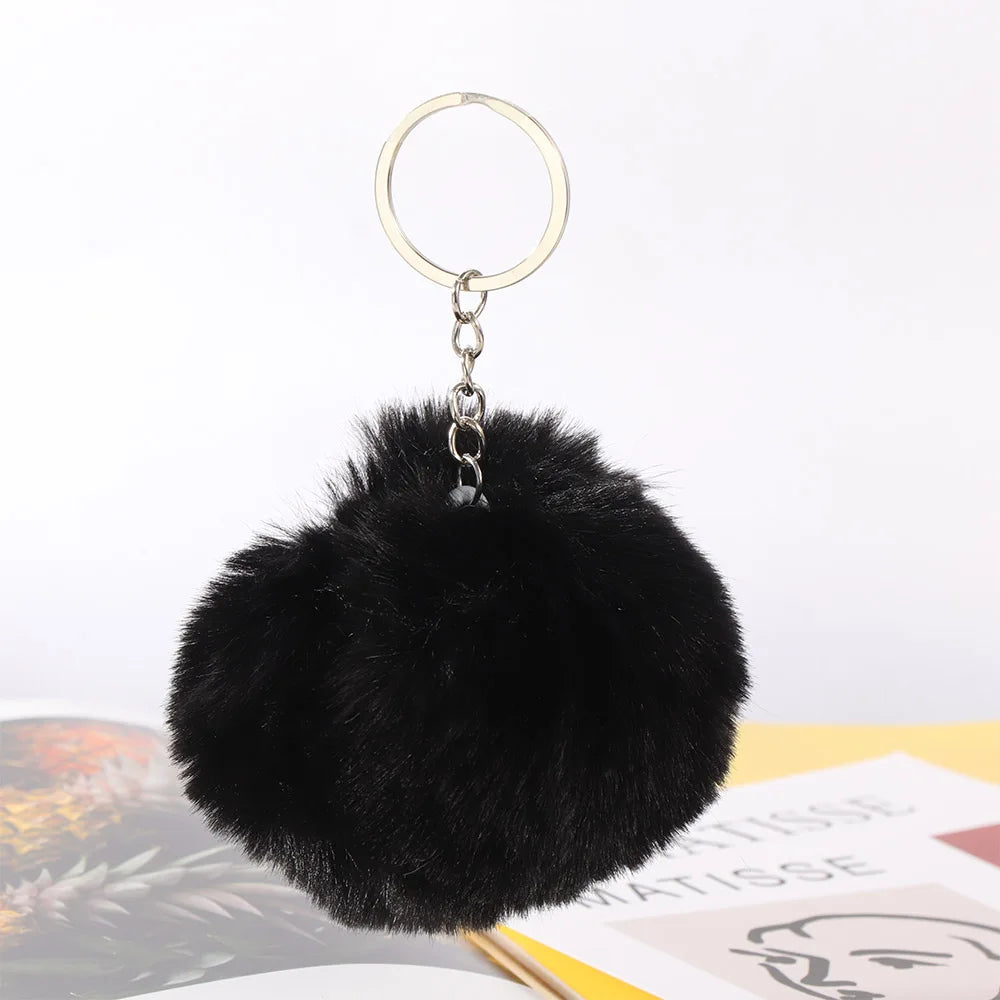 20 Colors Fluffy Fur Pom Pom Keychain Soft Faux Fur-like Ball Car Keyring Key Holder Women Bag Pendant Jewelry black