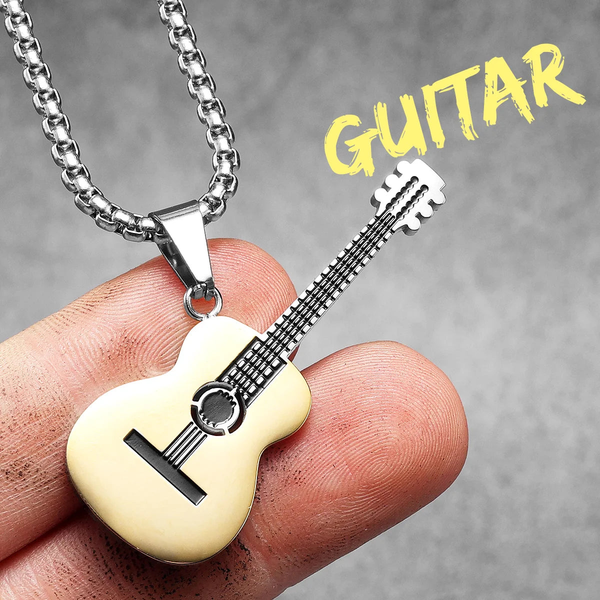 Musical Instrument Guitar Tape Stainless Steel Men Necklaces Pendant Chain Punk Rock Hiphop Women Fashion Jewelry Gift Wholesale