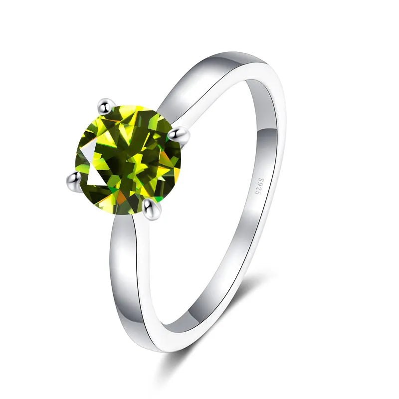 Butterflykiss Real 925 Sterling Silver 2CT Moissanite Ring For Women Round Brilliant Diamond Solitaire Wedding Engagement Rings 2.0 CT yellow green