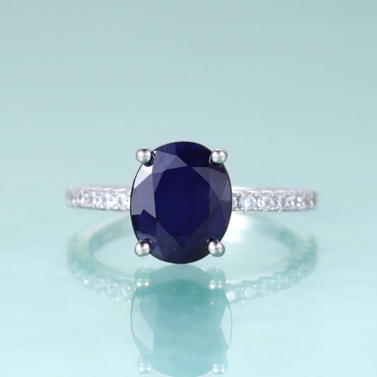 GEM'S BALLET Vintage Oval Blue Sapphire Engagement Ring 925 Sterling Silver Dainty Promise Ring  September Birthstone Jewelry