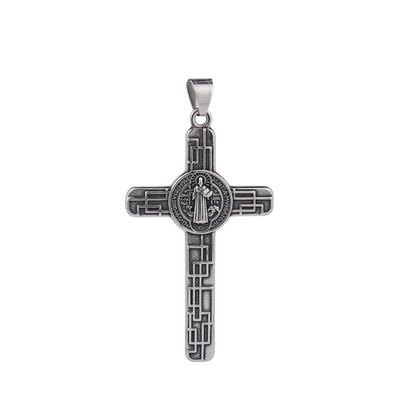 Classic Christian Jesus Cross Stainless Steel Necklace for Men Women Vintage Religion Prayer Baptism Pendants Jewelry