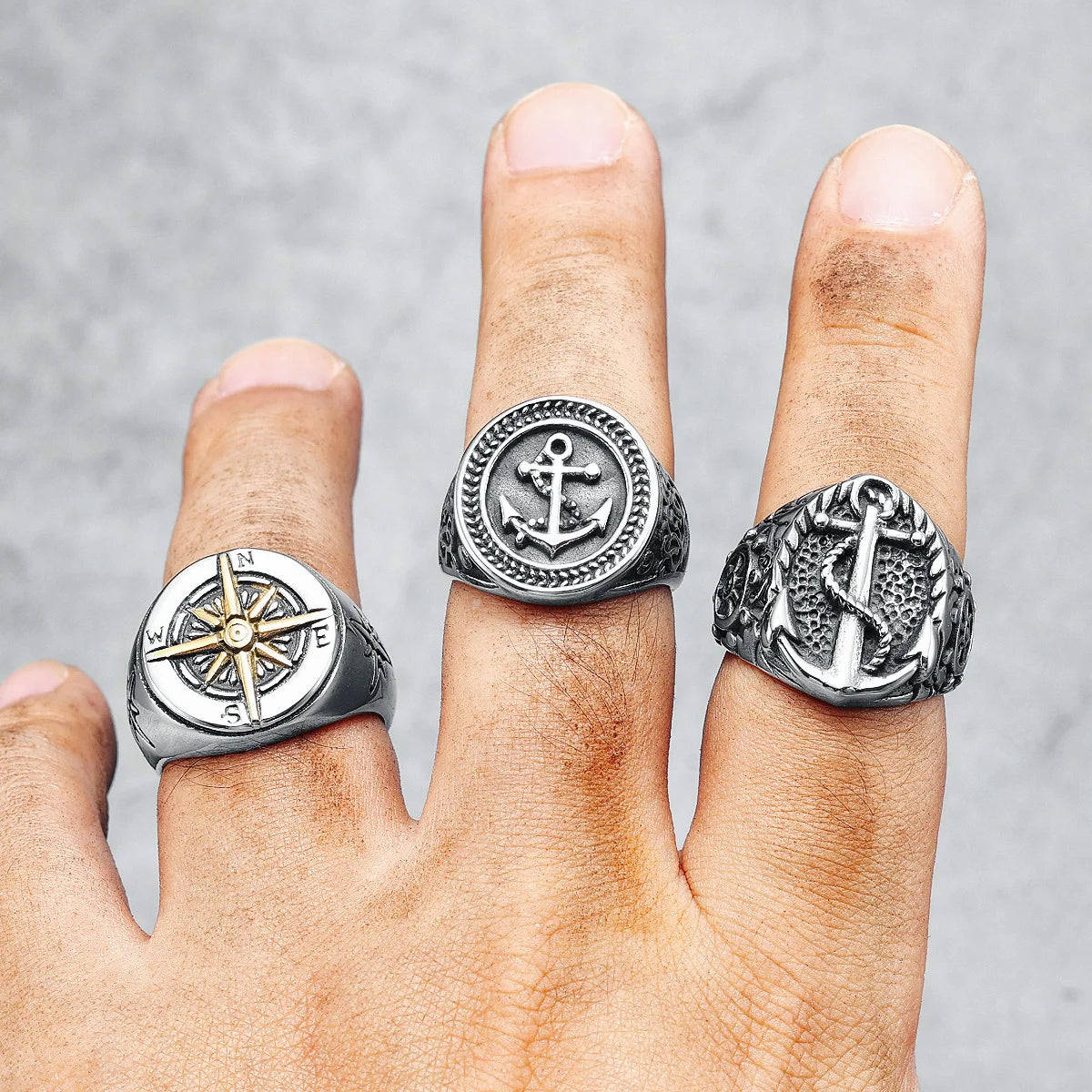 Retro Anchor Ring 316L Stainless Steel Men Rings Navigator Ocean Captain Rudder Rock for Biker Male Boyfriend Jewelry Best Gift