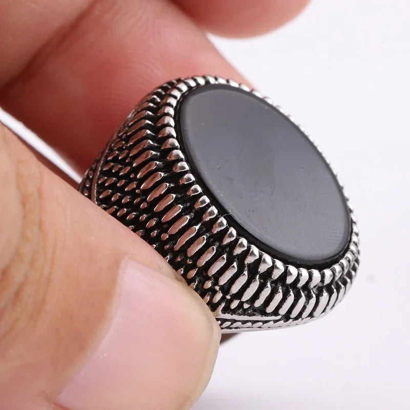 New Retro Handmade Turkish Rings for Men Vintage Double Swords Black Zircon Rings Punk 2024 Trendy Islamic Religious Muslim