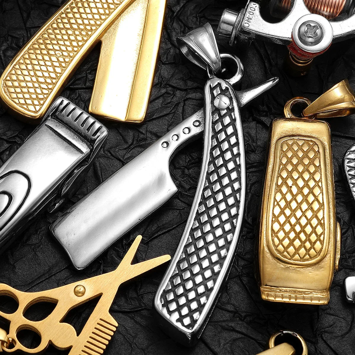 Barber Scissors Shaver Hair Drier Razor Stainless Steel Man Necklaces Pendant Chain For Women Fashion Jewelry Gifts Wholesale