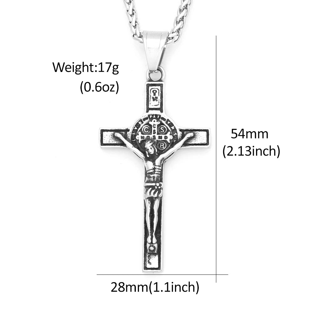 Vintage 316L Stainless Steel Crucifix With Saint Benedict Medal Pendant Necklace For Men Women Catholic Amulet Jewelry Wholesale
