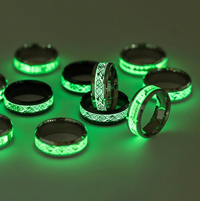 Cool Stainless Steel Luminous Dragon Rings for Men Women Dragon Totemn Glowing In Dark Couple Ring Wedding Bands Jewelry Gift