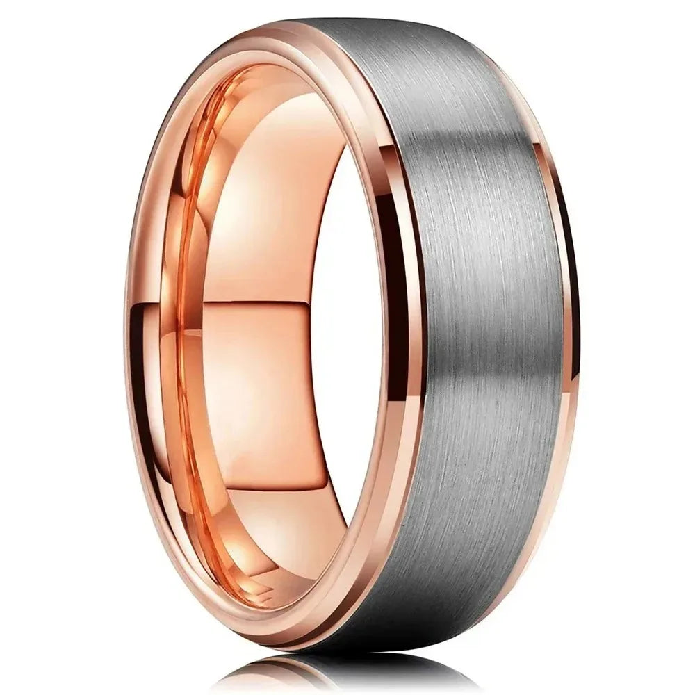 Fashion 8mm Stainless Steel Rings for Men Rose Gold Color Step Edge Black Brushed Men Rings Wedding Party Jewelry Gifts
