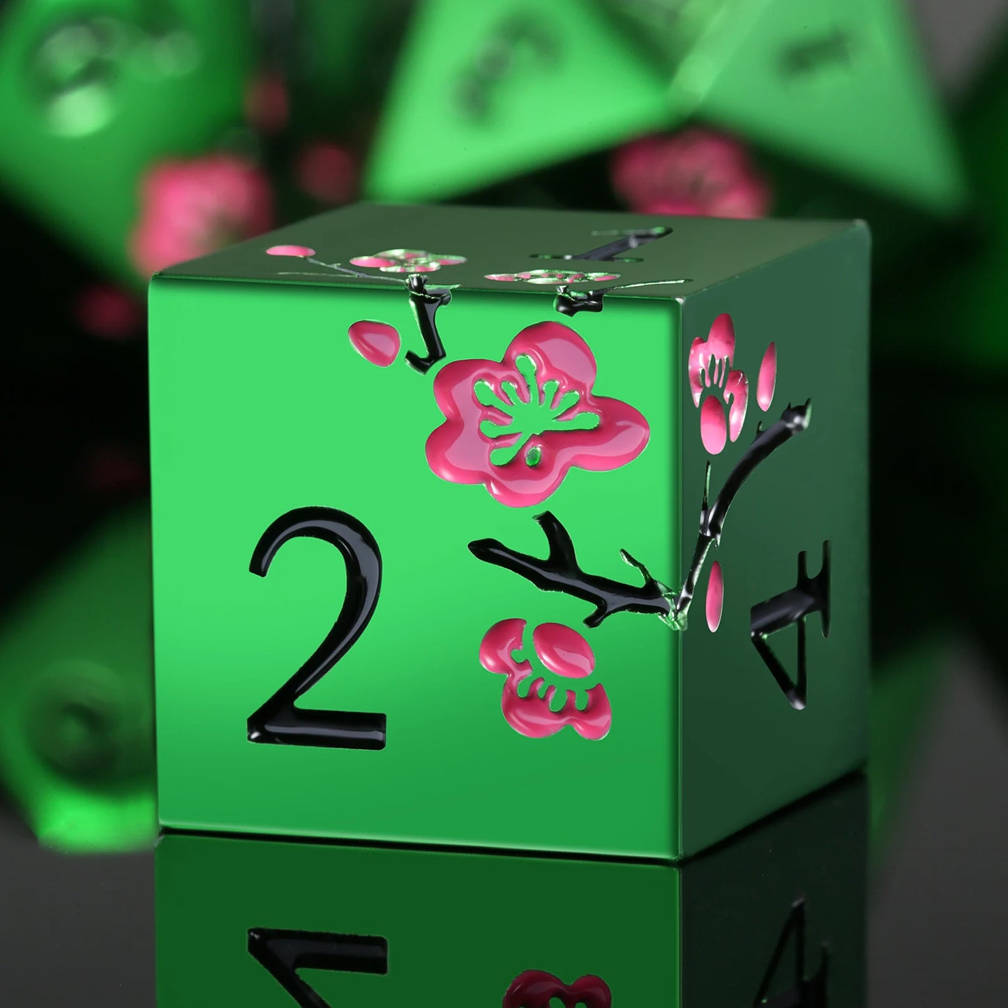 Metal Dice Set D&D, DNDND 7 PCS Flower Metallic DND Dice Set with Grogeous Gift Case for Dungeons and Dragon Tabletop Game Green